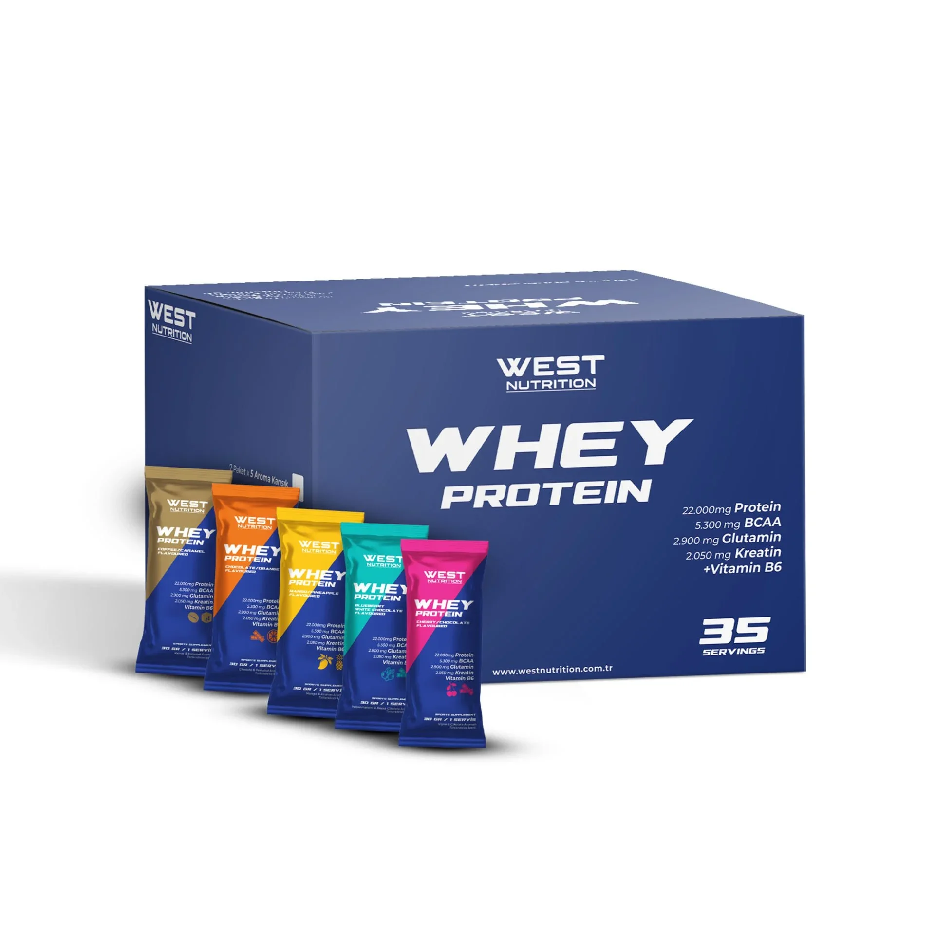 WEST NUTRITION WHEY PROTEIN TOZU MIX FLAVOURS 1050 GR 35 SERVIS ŞASE