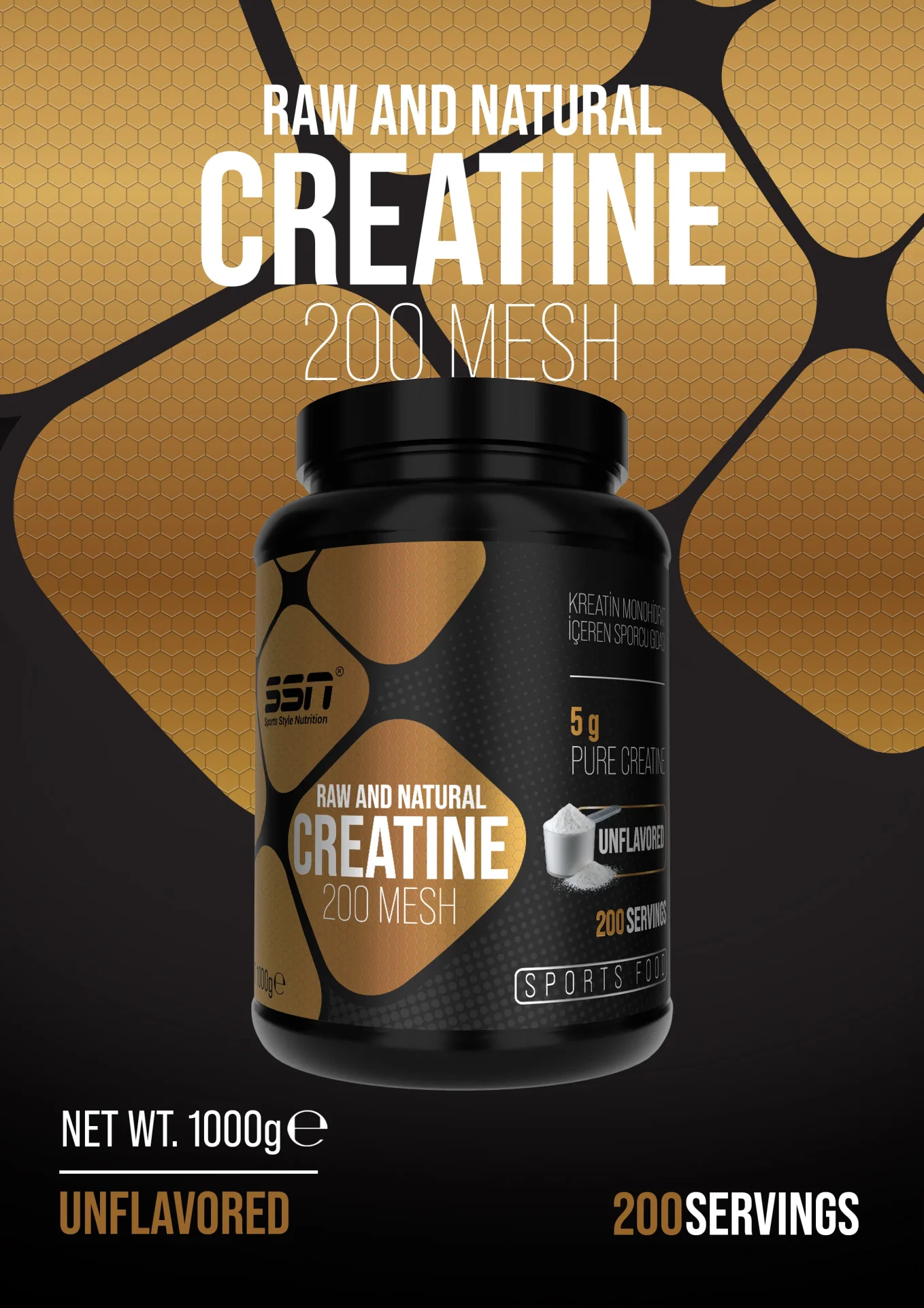 SSN SPORTS STYLE NUTRITION RAW AND NATURAL CREATINE 1000 GRAM