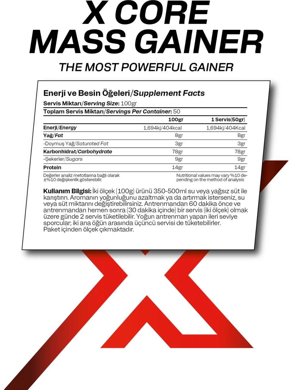 BIOXLAB X-CORE MASS GAINER ÇILEK AROMALI 5000 GR 50 SERVIS KARBONHIDRAT TOZU - GAINER - HACIM