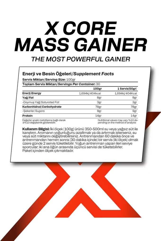 BIOXLAB X-CORE MASS GAINER ÇİKOLATA AROMALI 5000 GR 50 SERVIS KARBONHIDRAT TOZU - GAINER - HACIM