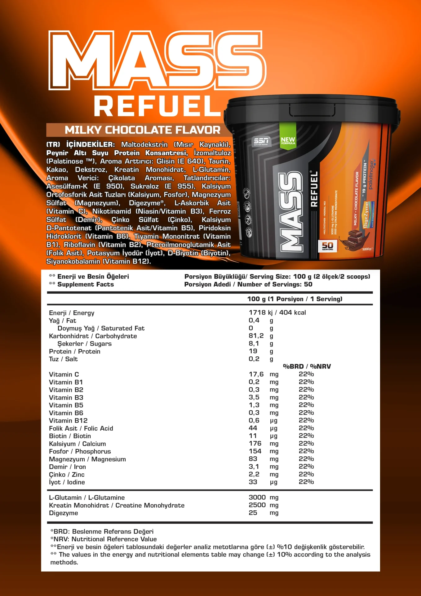 SSN SPORTS STYLE NUTRITION MASS REFUEL 5000 GR (ÇIKOLATA) KARBONHIDRAT KILO ALDIRICI