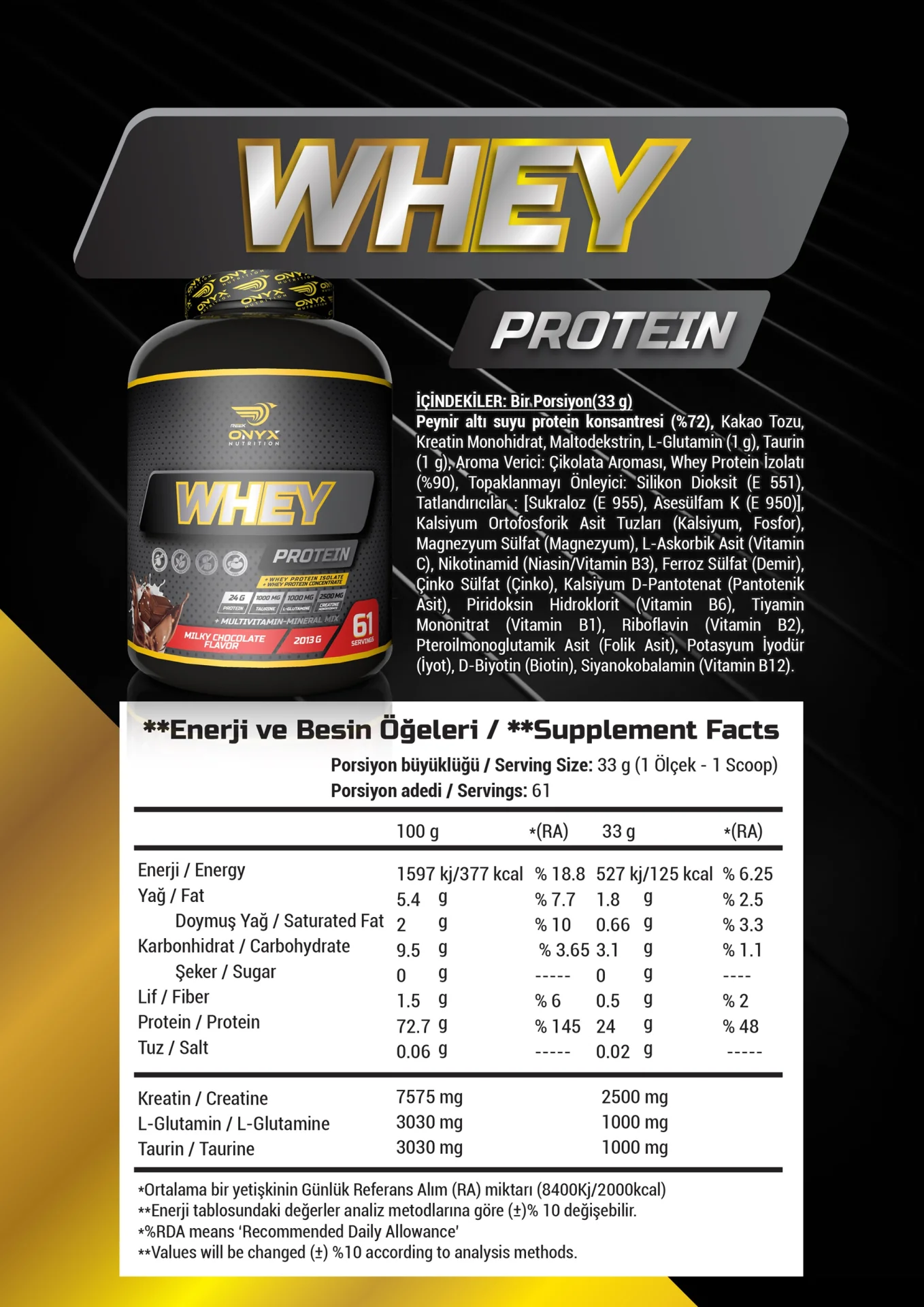 ONYX %100 WHEY PROTEIN TOZU 2013 GR ÇİKOLATA AROMALI