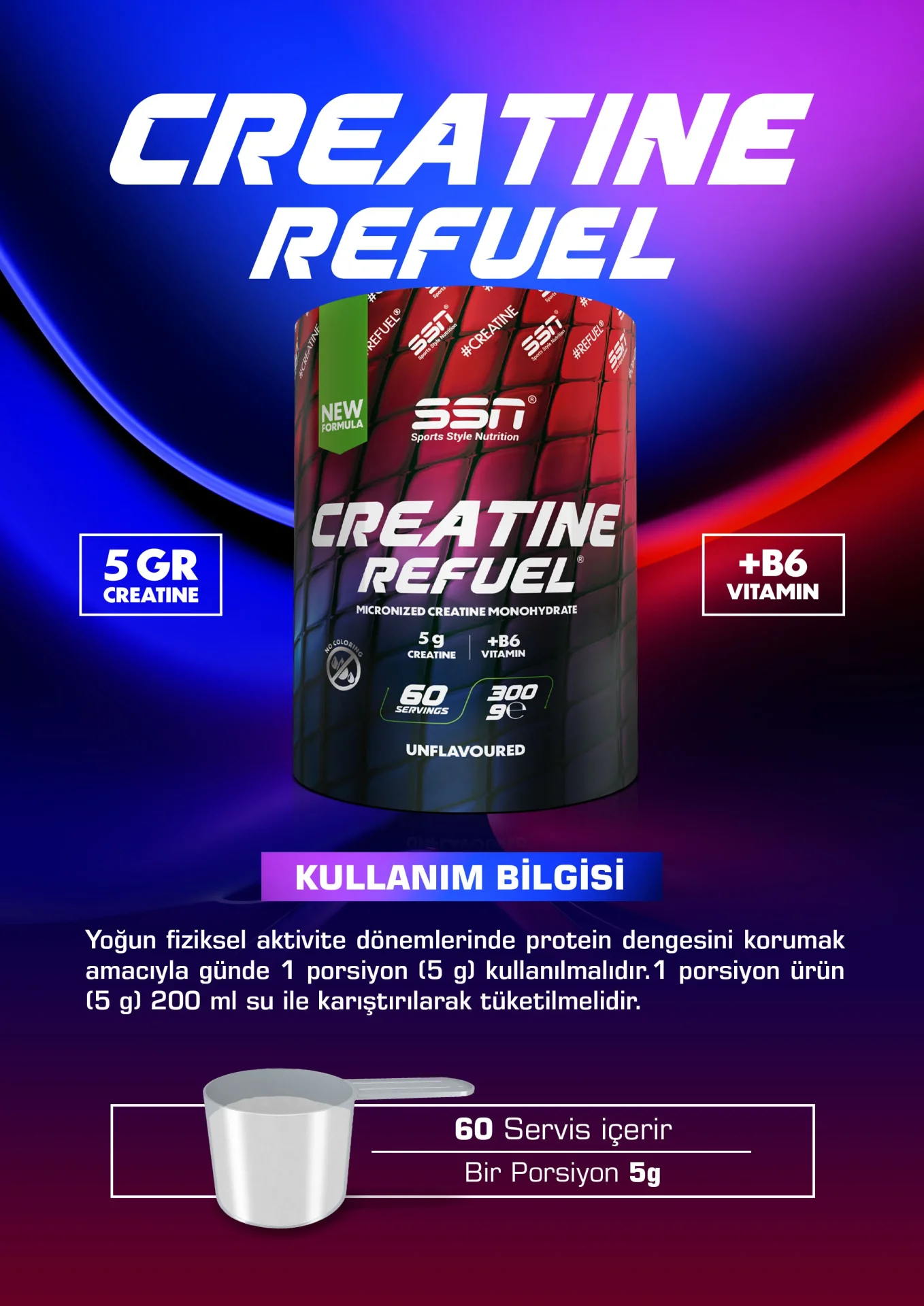 SSN SPORTS STYLE NUTRITION CREATINE REFUEL 300 GR AROMASIZ