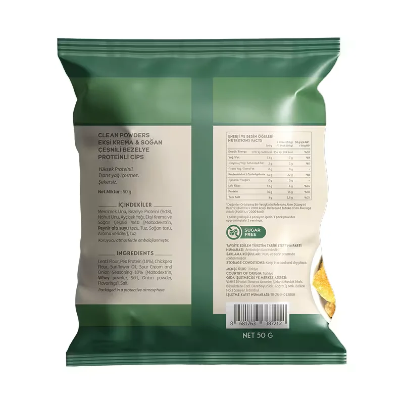 CLEAN POWDERS PROTEİN CİPS EKŞİ KREMA & SOĞAN ÇEŞNİLİ 1 ADET x 50gr