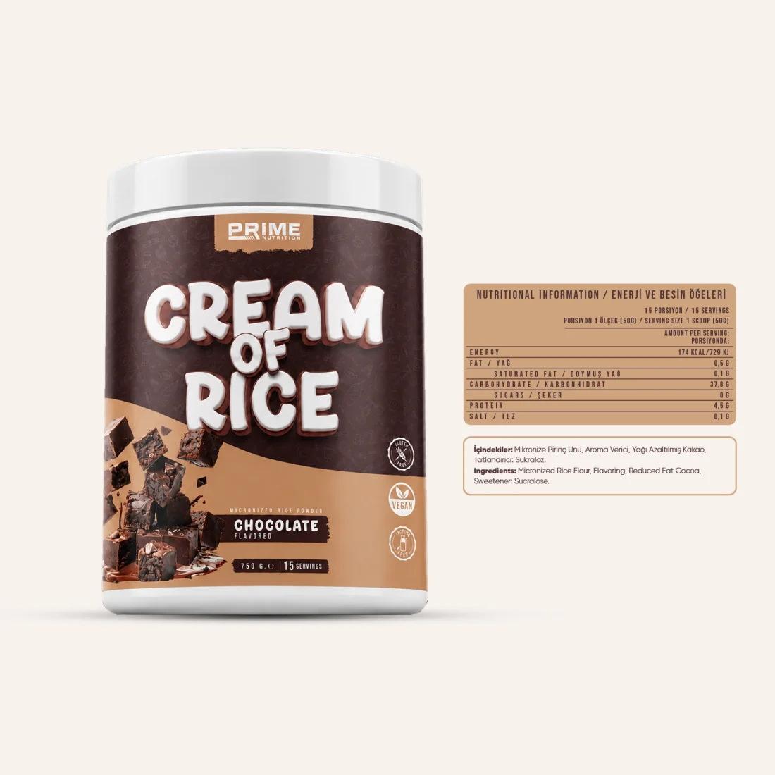 PRIME NUTRITION CREAM OF RICE 750 GRAM ÇIKOLATA AROMALI