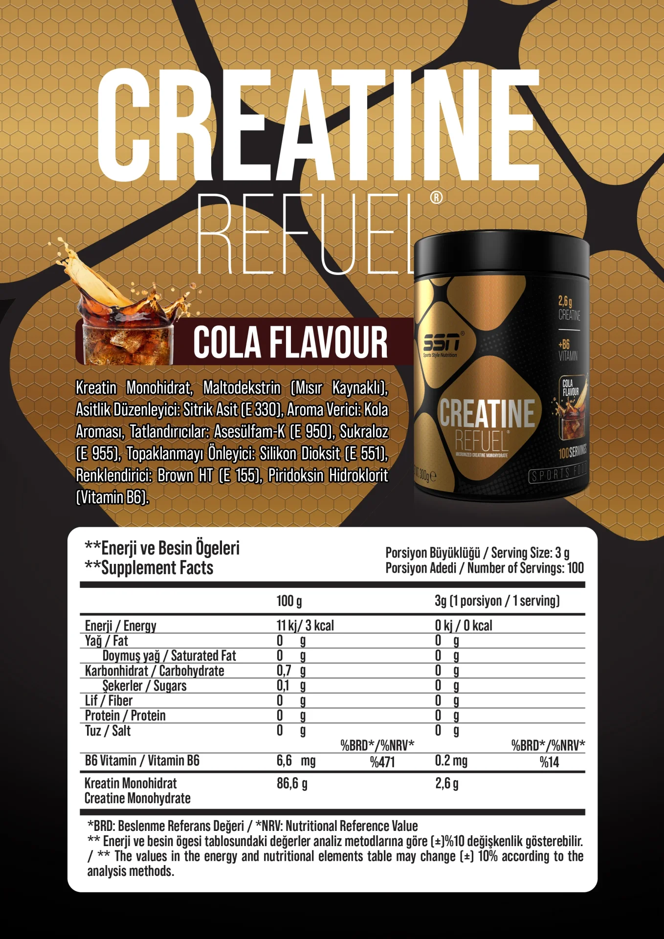 SSN SPORTS STYLE NUTRITION CREATINE REFUEL 300 GR KOLA AROMALI
