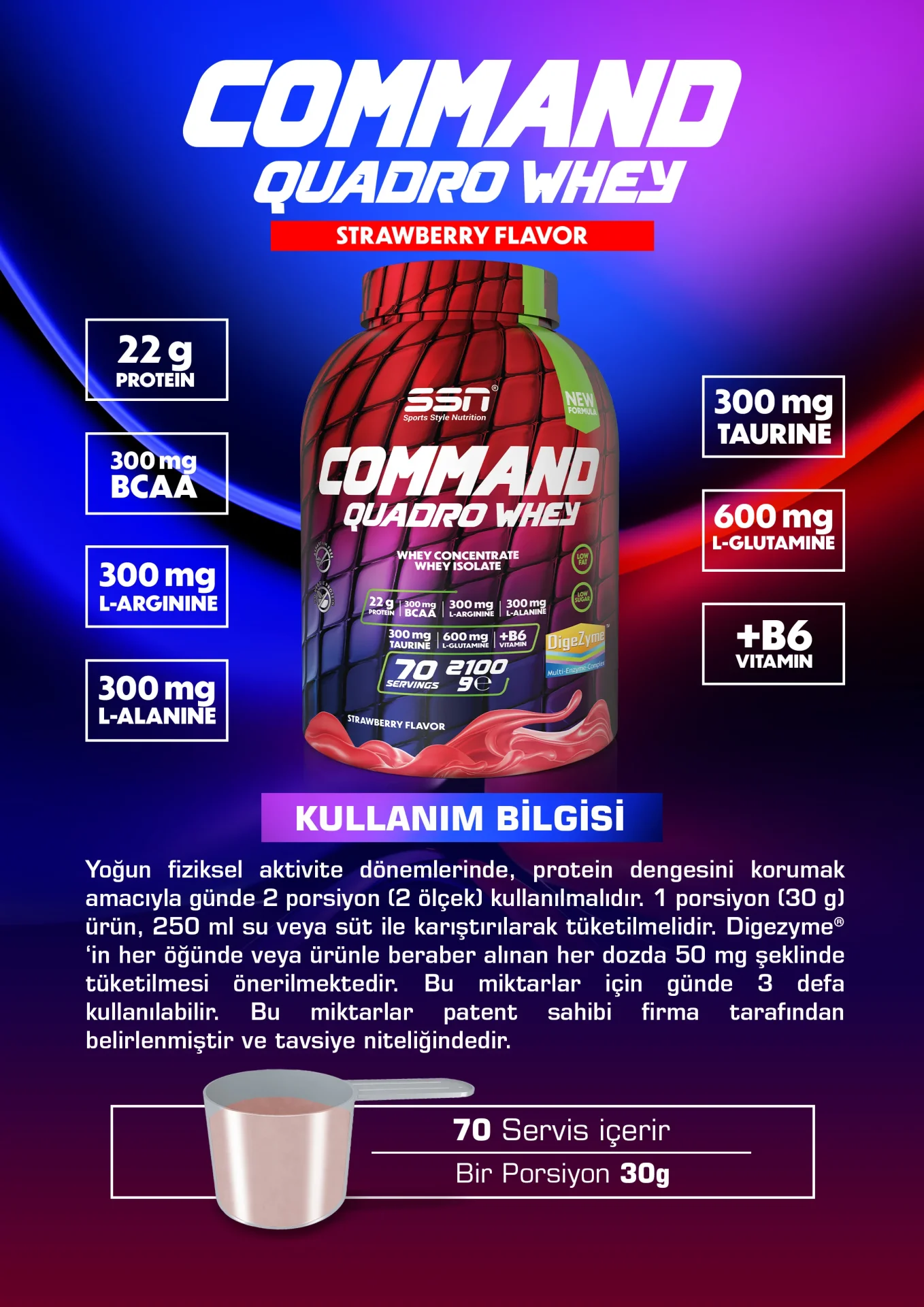 SSN SPORTS STYLE NUTRITION COMMAND QUADRO WHEY 2100 GR (ÇILEK) PROTEIN TOZU