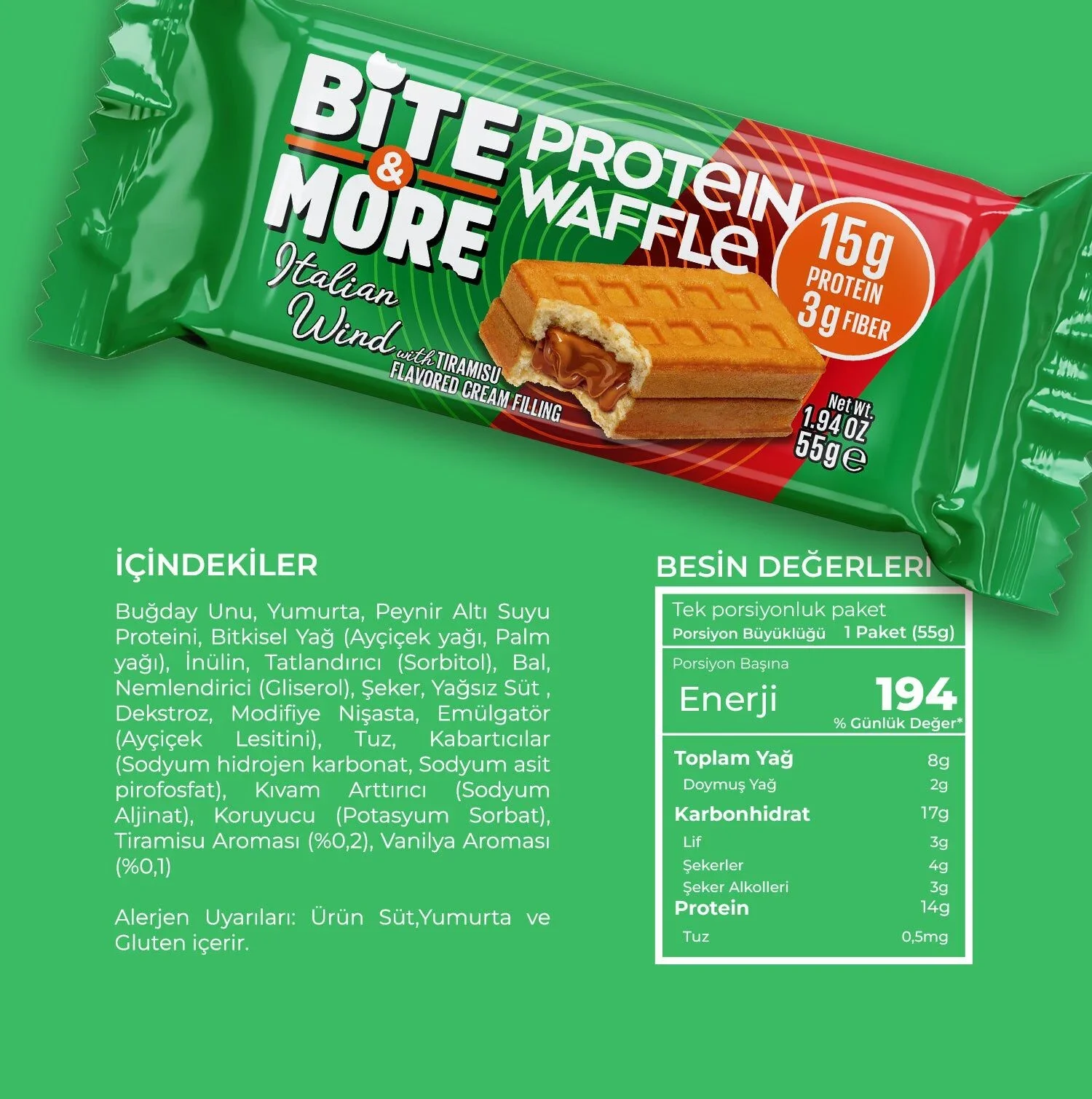 BİTE MORE PROTEİN WAFFLE TİRAMİSU KREAMALI 55 GRAM TEKLİ