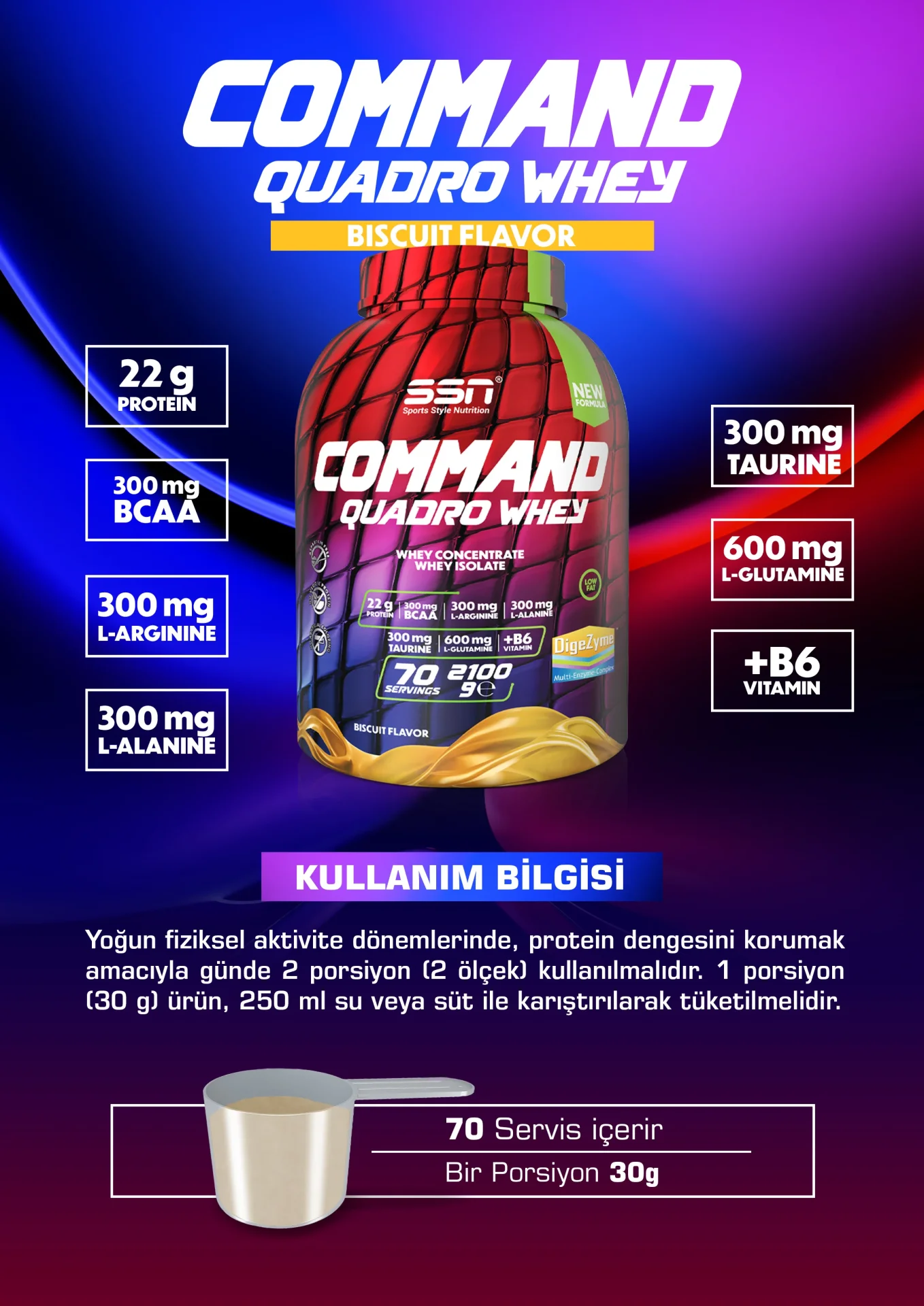 SSN SPORTS STYLE NUTRITION COMMAND QUADRO WHEY 2100 GR (BISKÜVI) PROTEIN TOZU