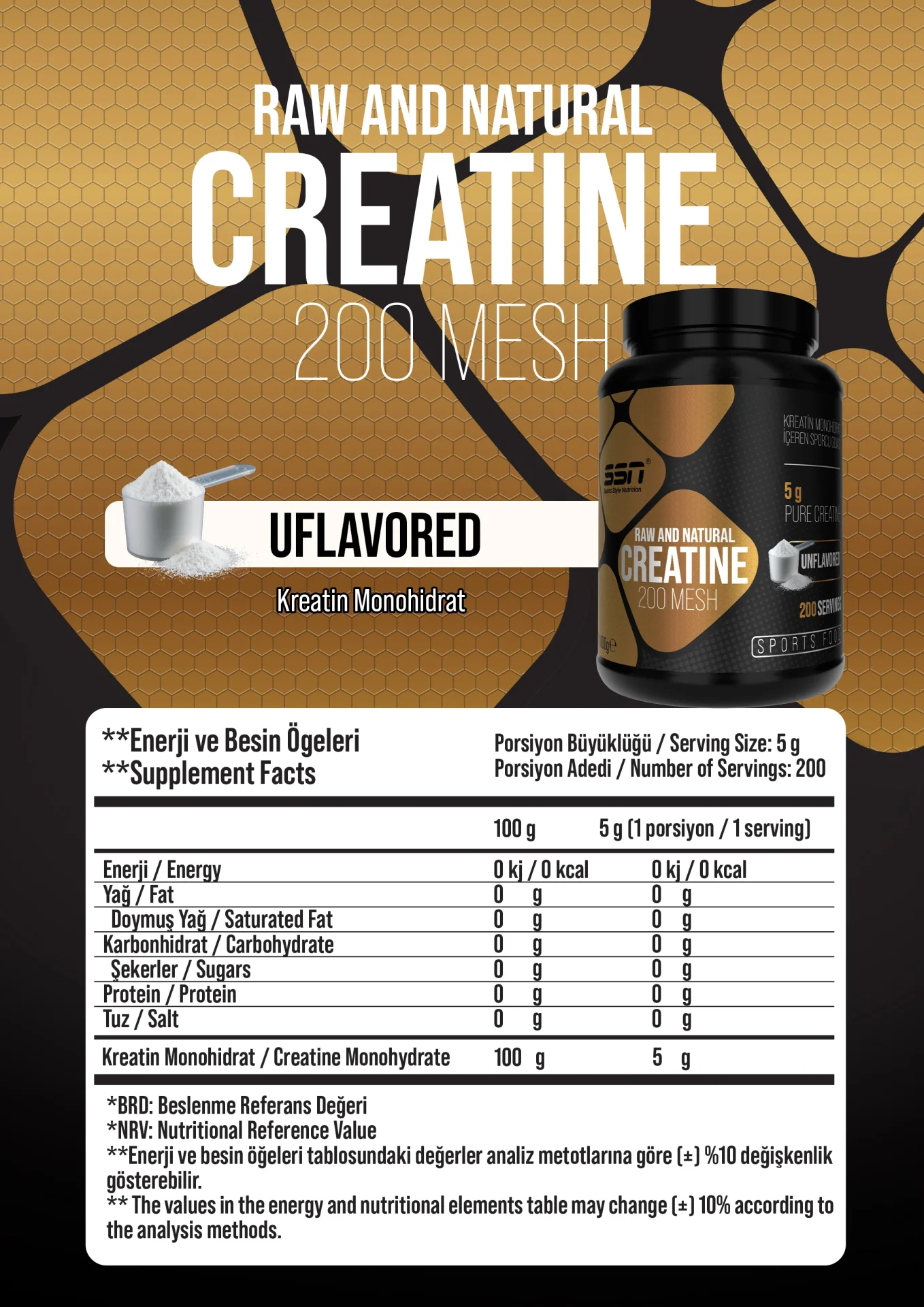 SSN SPORTS STYLE NUTRITION RAW AND NATURAL CREATINE 1000 GRAM