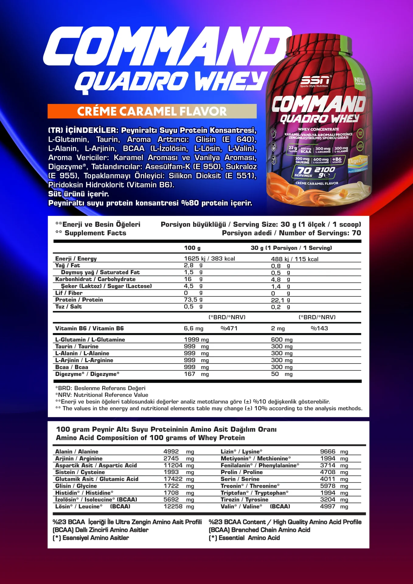 SSN SPORTS STYLE NUTRITION COMMAND QUADRO WHEY 2100GR (CREME CARAMEL) PROTEIN TOZU